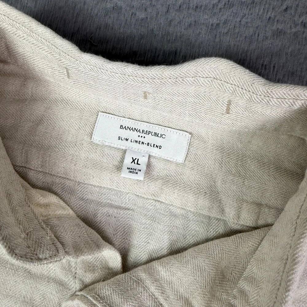 Banana Republic Shirt Mens XL Flax Beige Long Sleeve Linen Blend Button Up